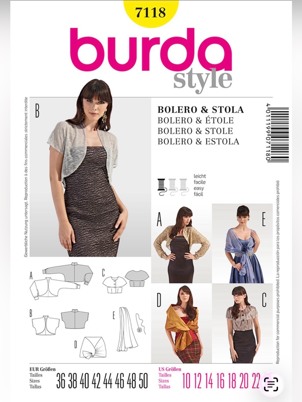 🧵 2 for 22$ 🧵 Burda Bolero and Stole Sewing Pattern 7118